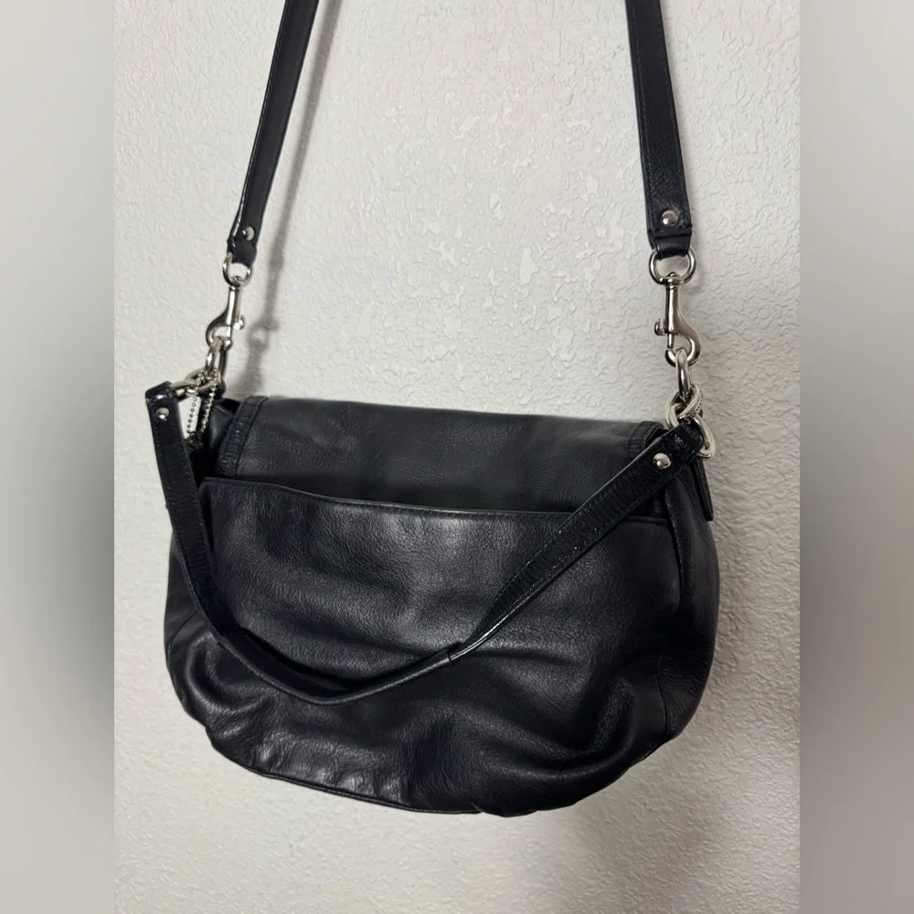 Coach Taylor Black Leather Shoulder Bag with Silver Accents
